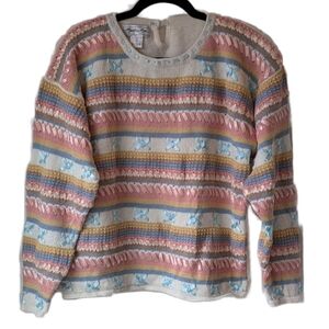 Vintage Crewneck Pastel Knit Sweater Cotton Size M